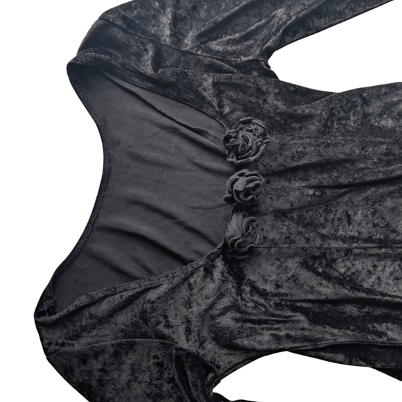 Vintage Molly Malloy Black Velvet Dress 16 Whimsigoth Coquette Rosette Goth - Picture 5 of 7